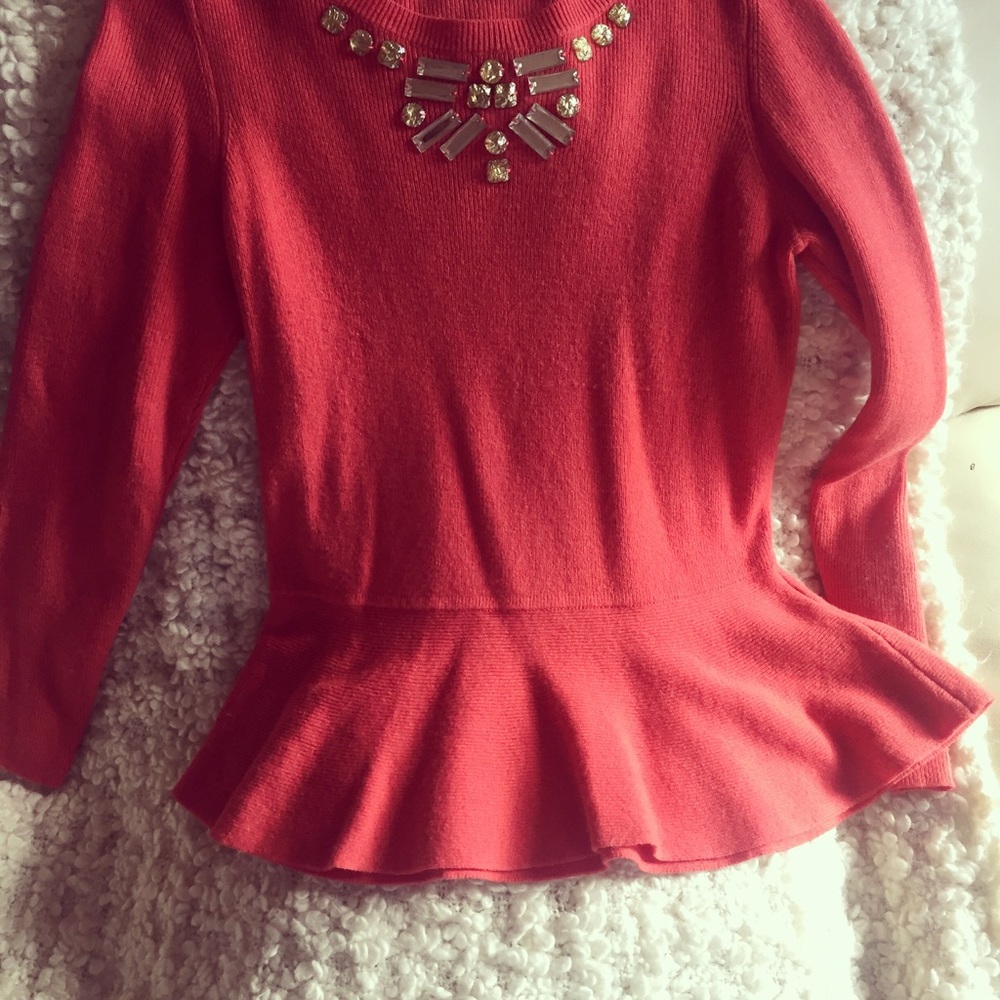 Embellished Peplum Cashmere and Wool Sweater